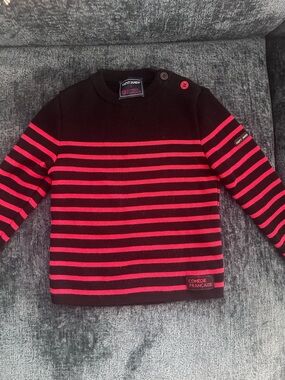 Saint James Kids Black and Pink Striped Knit Sweater